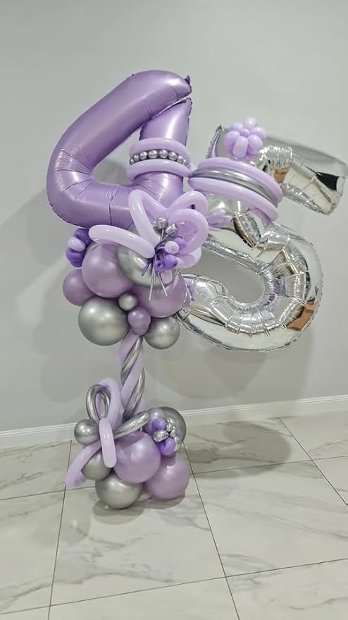 40 Inch Lilac 1 Balloon for First Birthday, 1st Number Balloons Birthday Decorations for Girl Kids Toddler Baby, Lavender One Giant Number 1 Balloon