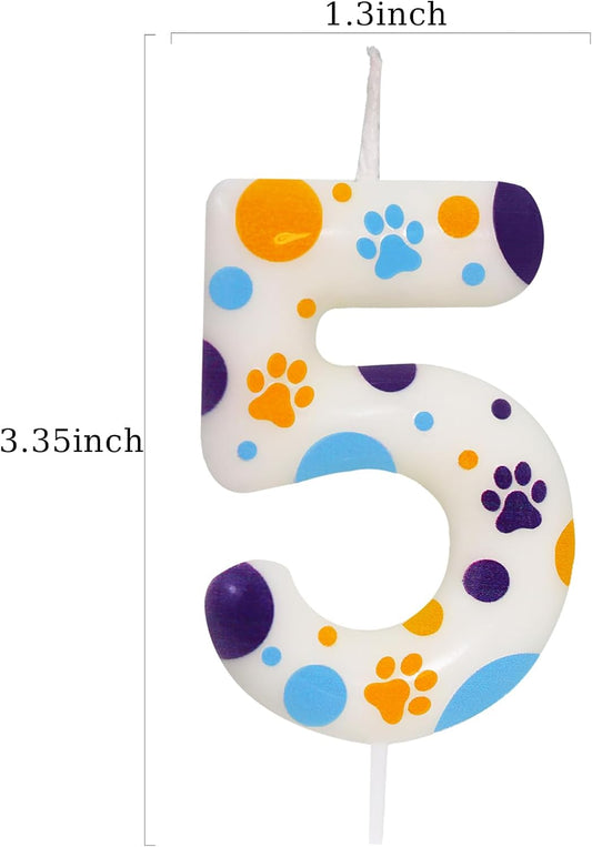 Blue Dog Paw Themed Birthday Candles, Number 5 Blue Dog Birthday Party Supplies, 2.76 inch Cake Topper Decorations, Birthday Decorations for Kids (Number 5)