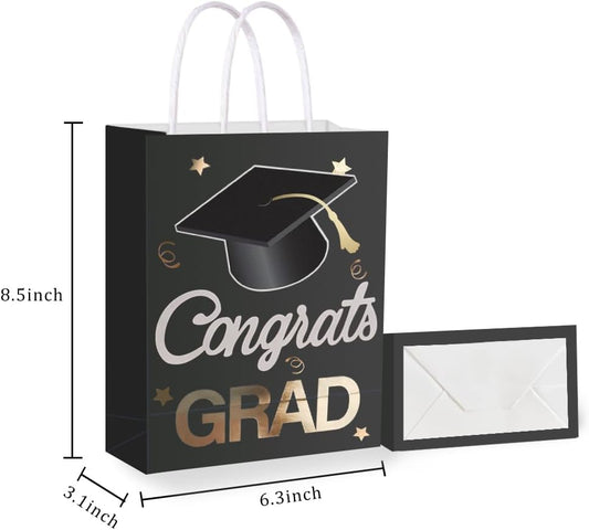 24 Pieces Graduate Gift Bags, Graduation Party Favor Gifts Wrapping Bags for Graduation Season Theme Party Supplies Decoration (black gold 24)