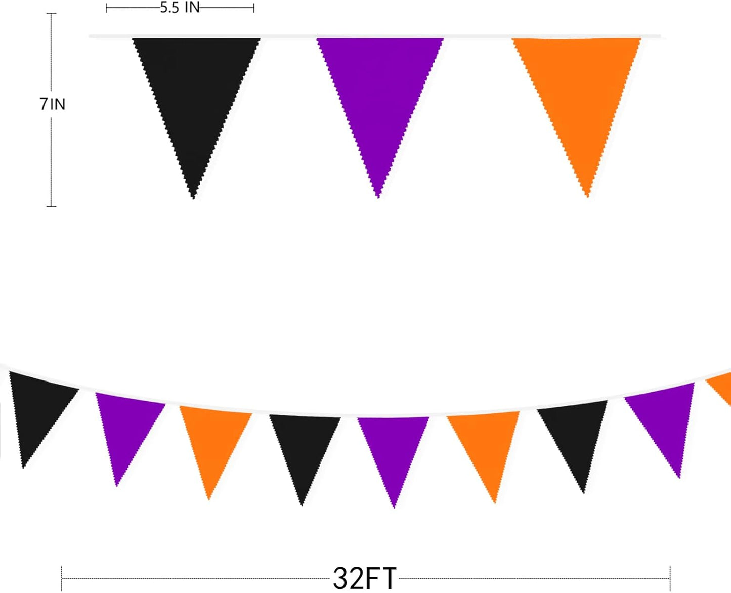 32Ft Orange Black Purple Halloween Pennant Banner Fabric Triangle Flag Bunting Garland for All Hallows Eve Wedding Birthday Home Nursery Outdoor Garden Hanging Festivals Decoration (36Pcs)