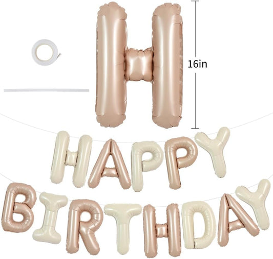 TONIFUL 16 Inch Light Brown Cream Mylar Foil Balloons Banner Happy Birthday Balloon Letters for Adults & Girls Boys Kids Birthday Decorations Party Supplies