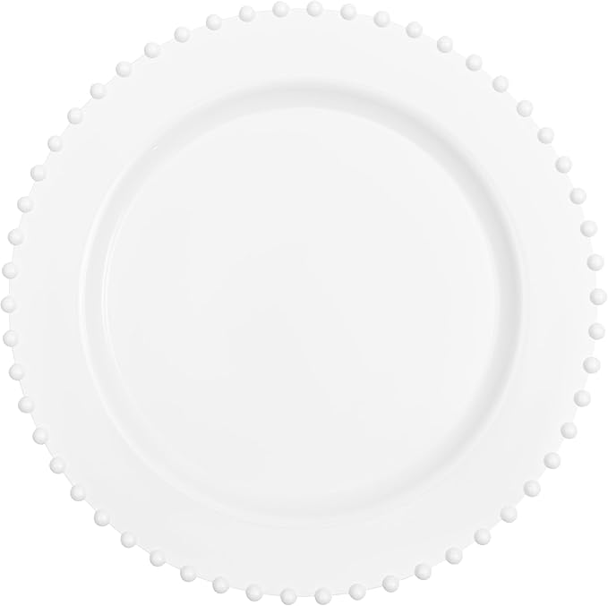 PLASTICPRO 128 Piece Combo Plastic Dinner Plates Disposable Plastic Fancy Heavy Duty Party Dishes 7 inch and 10 inch, White Beaded