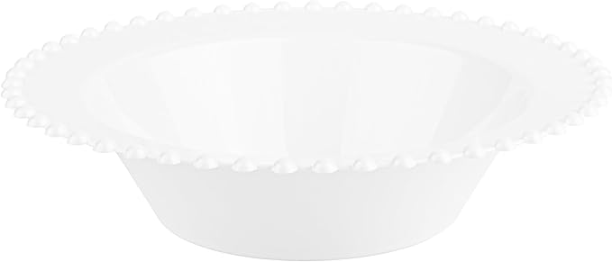 PLASTICPRO 32 Piece Plastic Dinner Plates Bowls Disposable Plastic Fancy Heavy Duty Party Dishes 12 oz White Bead Bowls