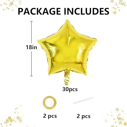 TONIFUL 30Pcs 18 Inch Large Gold Star Shape Foil Balloons Big Gold Stars Helium Mylar Ballons for Birthday Wedding Baby Shower Anniversary Engagement Party Decorations Supplies