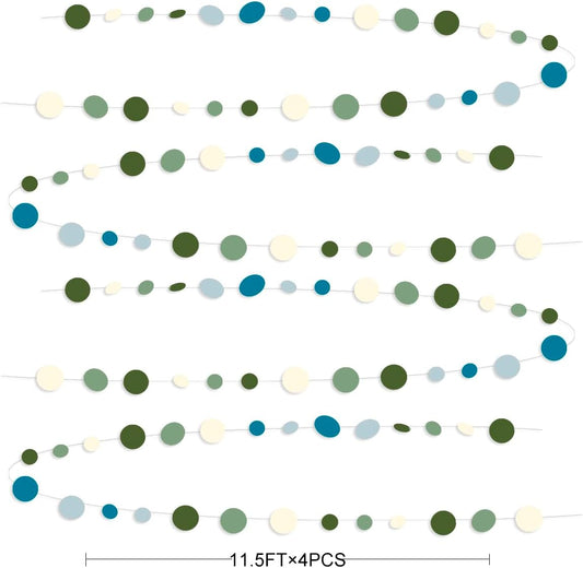 Sage Green and Dusty Blue Party Decorations Polka Dots Garlands Hanging Paper Circle Dots Streamer for Men Boy Birthday Baby Shower Wedding Engagement Retirement Silly Goose Party Decorations Supplies
