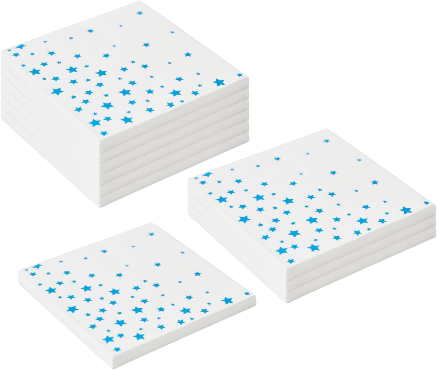 Elegant 100-Pack White Cocktail Napkins with Blue Foil stars- 2-ply Disposale Party Napkins for Weddings, Bars and Baby Showers