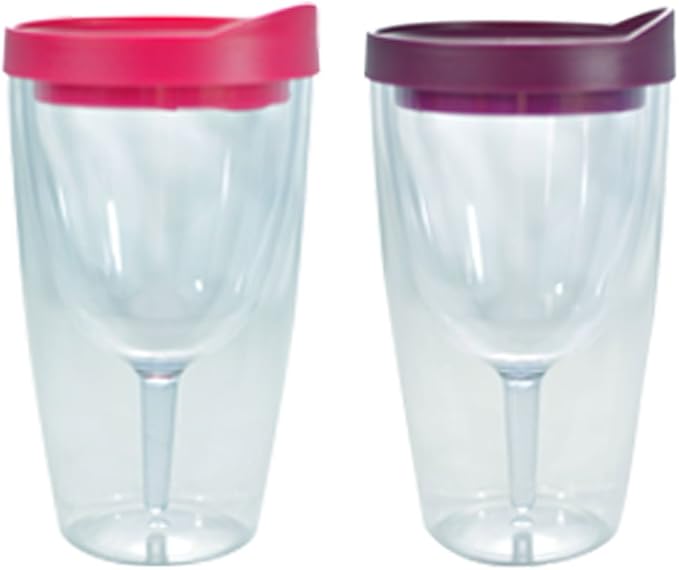 Southern Homewares Red & Pink Lids Wine Tumbler Set – 16oz Insulated Double Wall Acrylic See-Through Cups, 2-Pack Wine 2Go Set