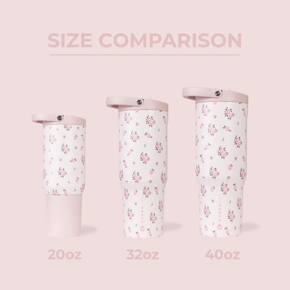 HydroJug Sport - Stainless Steel Tumbler with Straw, Vacuum Insulated, 32oz Leakproof Water Bottle, Ergonomic Design, Reusable, Dishwasher Safe, Rubber Base, Durable for Gym or Outdoors, Wildrose