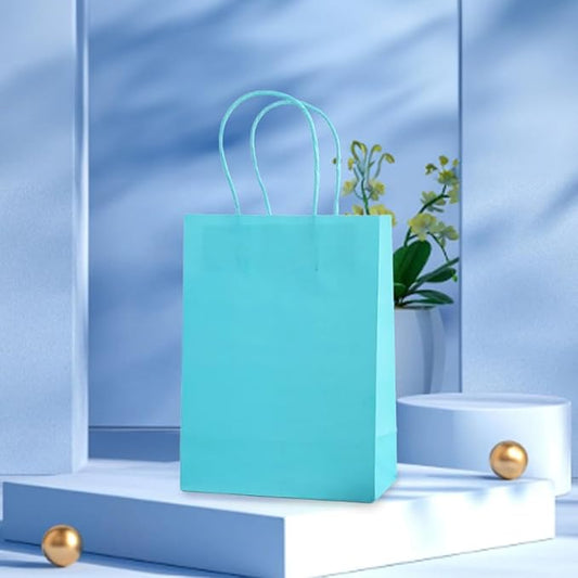 piqiya Small Plain Natural Paper Kraft Gift Bags with Handles Light Blue Paper Bags for Eid Birthday Party Grocery Retail Business Goody Craft Bag (Blue,24pcs)
