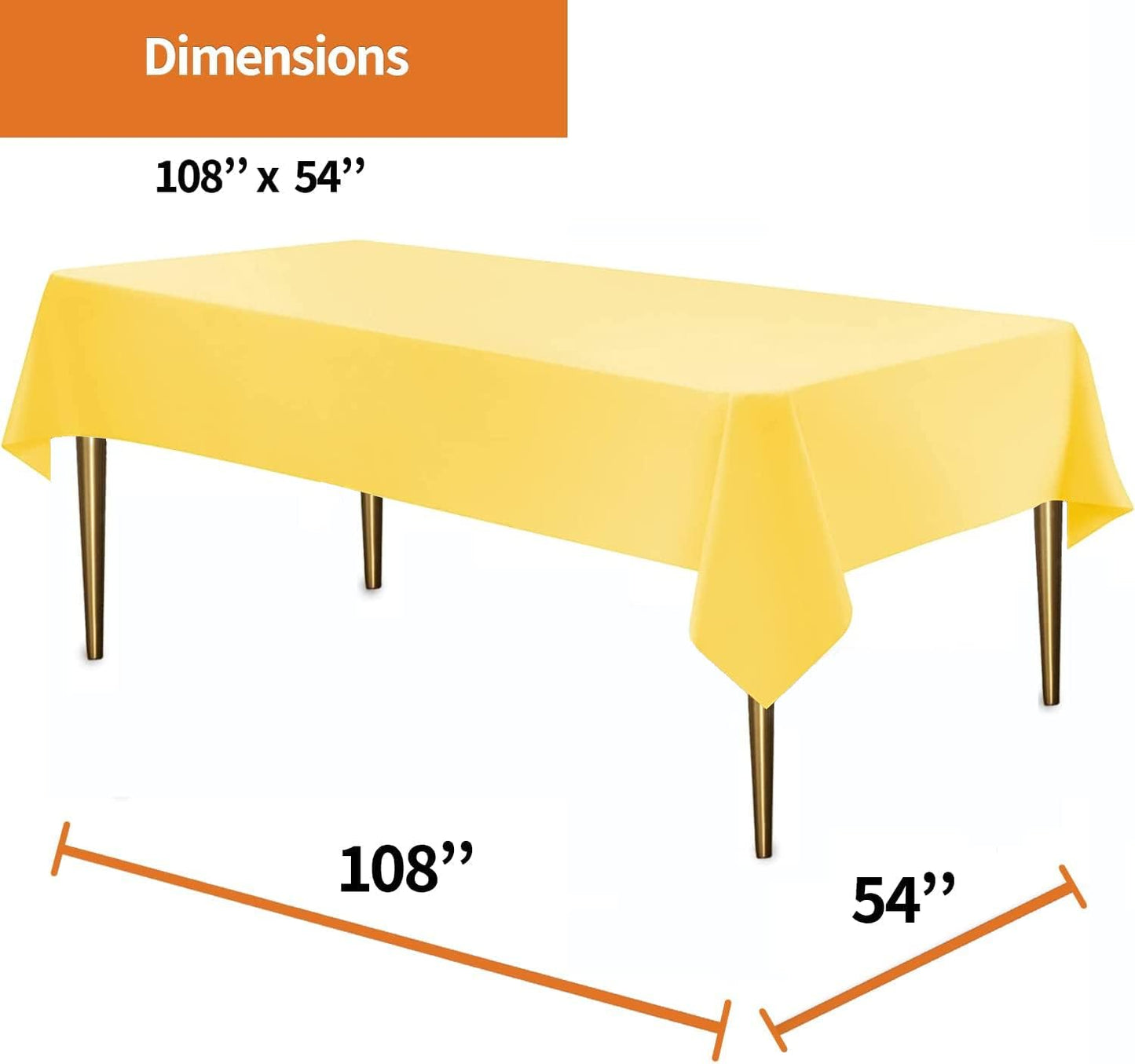 Yellow Disposable Plastic Tablecloth for Rectangle Tables (12 Pack) Premium Decorative Table Cloth for Parties, Events & Weddings, Indoors & Outdoors, 54 x 108 inches, Plastic Table Cover