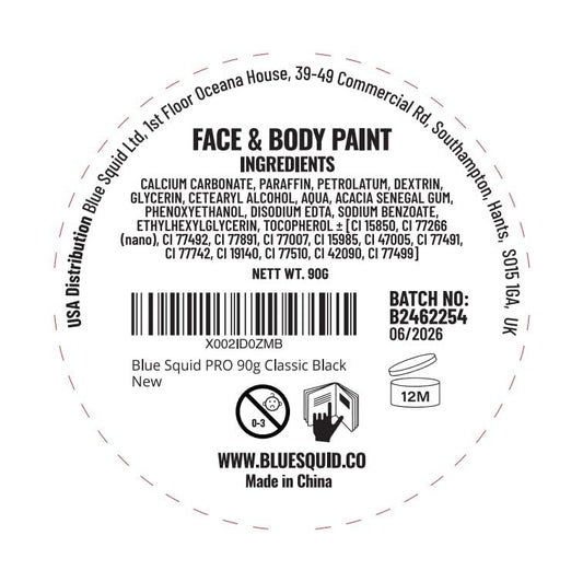 Blue Squid PRO Face Paint - Professional Water Based Single Cake Facepaint & Body Paints - SFX Makeup, Kids Adults Face Painting for Costume, Halloween, Cosplay - Classic Black 90g / 3oz