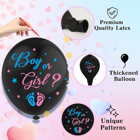 Gender Reveal Balloon 1 Pack 36 Inch Black Balloons Boy or Girl Baby Gender Reveal Decorations Kit Ideas with Pink Blue Heart Shaped Confetti Large Big Balloon Baby Shower Party Favors