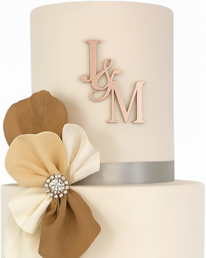 Personalized Gold Wedding Cake topper– Custom Couple Initials, Elegant Custom Cake Decoration for Modern Weddings (Rose Gold)