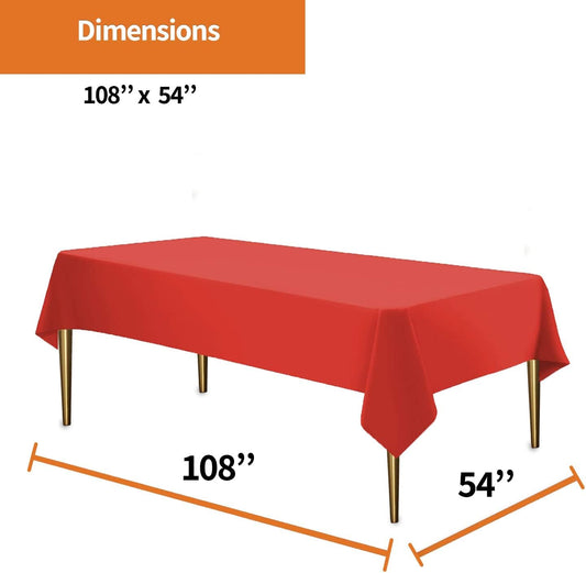 Red Disposable Plastic Tablecloth for Rectangle Tables (48 Pack) Premium Decorative Table Cloths for Parties, Events & Weddings, Indoors & Outdoors, 54 x 108 inches