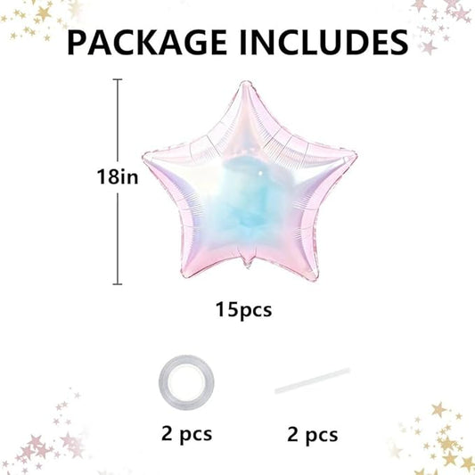 TONIFUL 15Pcs 18 Inch Large Iridescent Star Shape Foil Balloons Big Stars Helium Mylar Ballons for Birthday Wedding Bridal Shower Anniversary Engagement Party Decorations Supplies