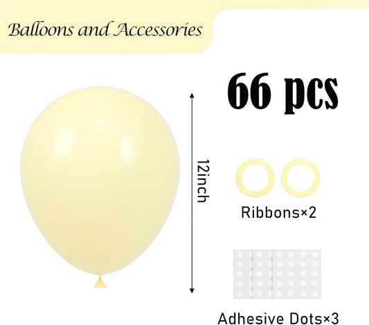 Pastel Yellow Balloons, 66pack 12inch Light Yellow Latex Party Balloons for Birthday Baby Shower Graduation Wedding Gender Reveal Anniversary Party Decorations