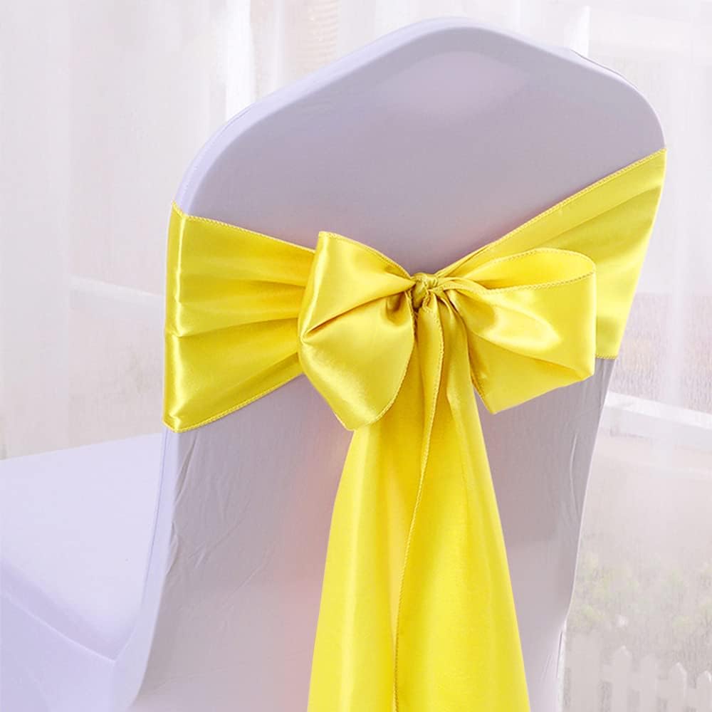 12 Pack Satin Table Runner 12 x 108 Inch Long Satin Table Runners for Wedding Banquet Graduations Birthday Party Decoration (Yellow)