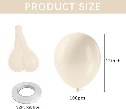 White Sand Balloons Latex Party Balloon,100pcs Neutral Beige Balloons with 2 Ribbons, Boho Baloons as Party Decorations for Birthday, Wedding, Baby Shower, Bridal Shower,Thanksgiving, Anniversary