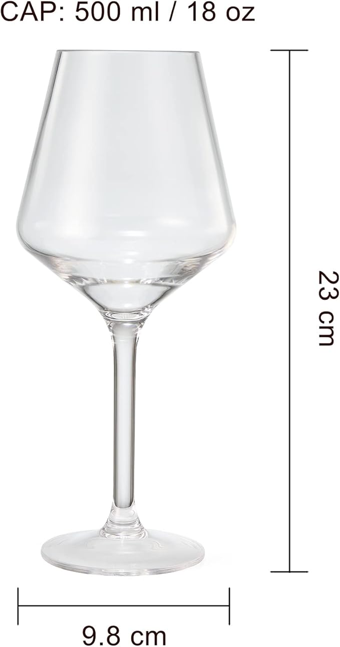 Unbreakable European Style Plastic Crystal, Stemmed Wine Glasses | Set of 4 | Acrylic Tritan Drinkware, Unbreakable Clear Color Shatterproof BPA-free, Reusable, Floating Pool & Indoor & Outdoor, 18oz