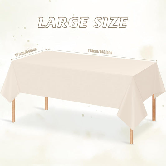 3Pcs Beige Tablecloths for Rectangle Tables,Disposable Plastic Ivory Table Cloth,Waterproof Cream Table Cover for Birthdays Weddings Anniversary Party Decorations,54 x 108 Inch