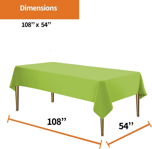 Lime Green Disposable Plastic Tablecloth for Rectangle Tables (48 Pack) Premium Decorative Table Cloths for Parties, Events & Weddings, Indoors & Outdoors, 54 x 108 inches