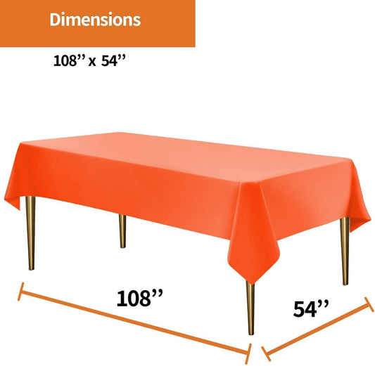 Orange Disposable Plastic Tablecloth for Rectangle Tables (48 Pack) Premium Decorative Table Cloths for Parties, Events & Weddings, Indoors & Outdoors, 54 x 108 inches