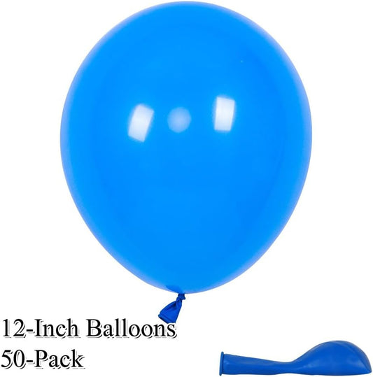 50 Pack 12 Inch White and Blue Latex Balloons (25 + 25), Baby Boy Shower Decorations, Graduation Party Supplies, Sports & Tailgate Balloon Arch Kit, Nautical Theme, Photo Backdrop