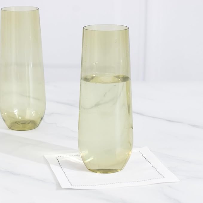 Efavormart 12 Pack Plastic Champagne Flutes in Transparent Dusty Sage Green, Reusable Lightweight Champagne Glass 9oz