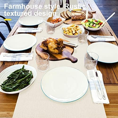 Waterproof Wipeable Table Runner, Thick Farmhouse Table Runner, Dresser Runner, Rustic Table Runner for Kitchen Dining Room, Bedroom, Living Room, Indoor and Outdoor (60'', White)