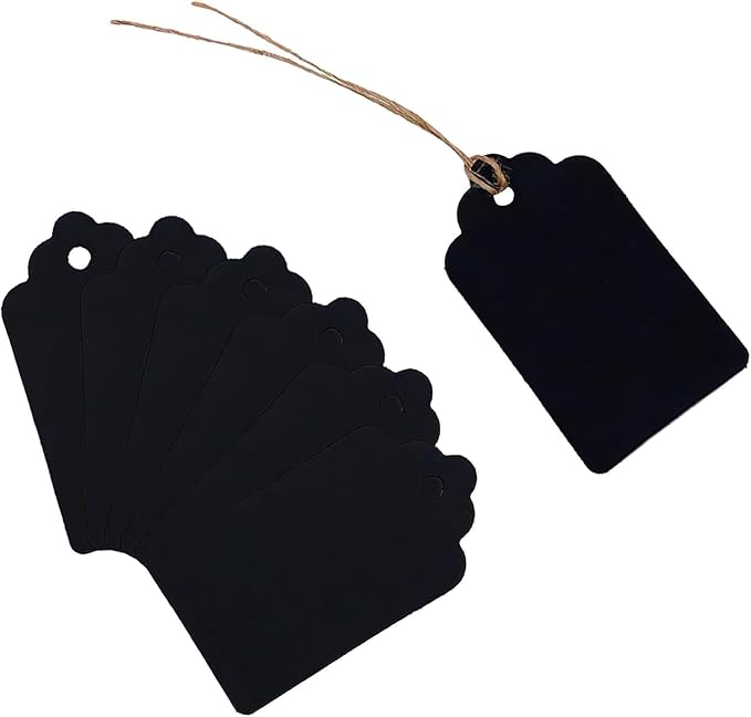 SallyFashion 100pcs Gift Tags with String Attached, 1.5 x 2.8 inch Black Gift Tags Paper Black Labels for Clothes DIY Crafts Wedding Holiday