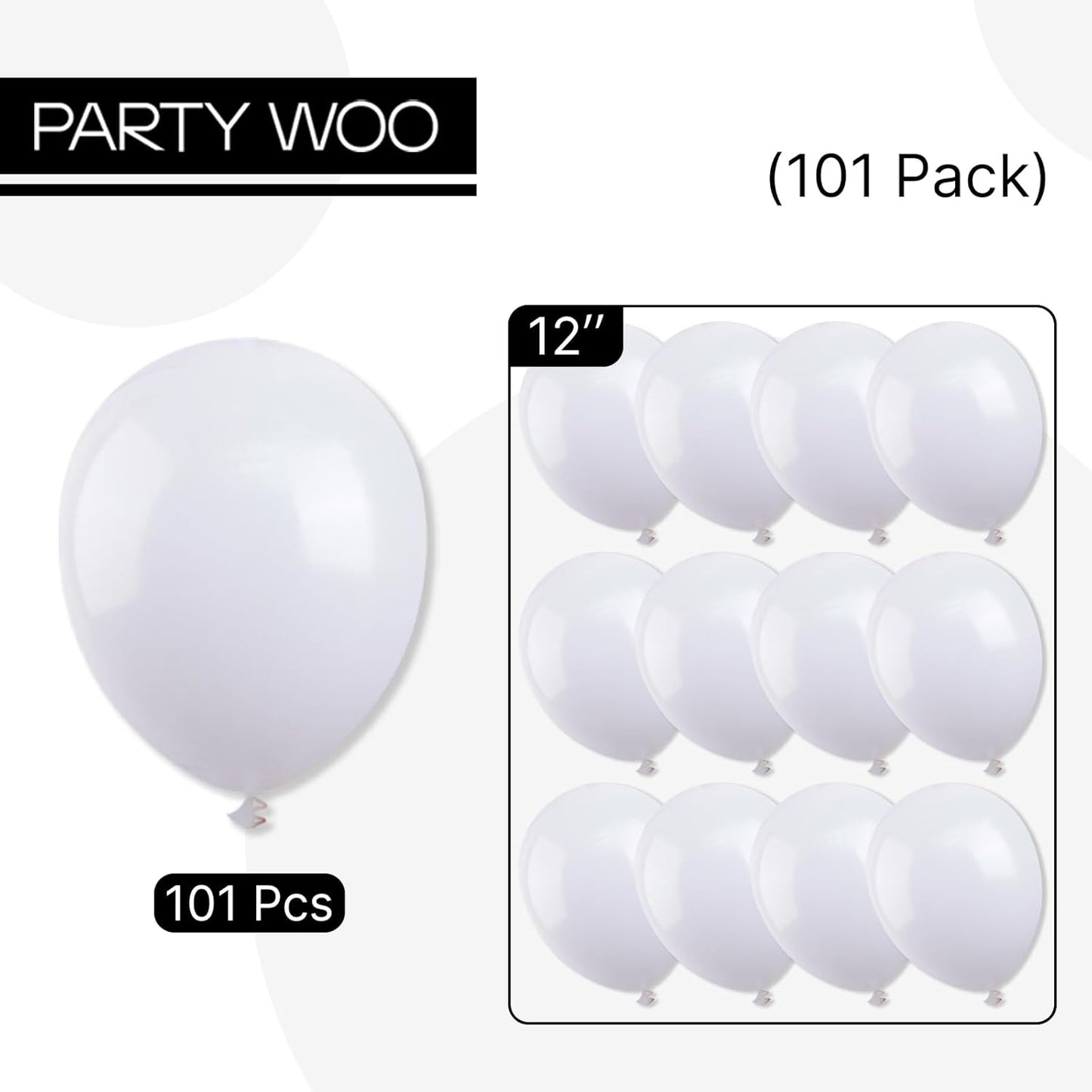PartyWoo White Balloons 101 pcs 12 Inch Matte White Latex Balloons for Wedding Bridal Graduation Engagement Baby Shower Gender Reveal Easter Anniversary Birthday Party Decorations White-Y13
