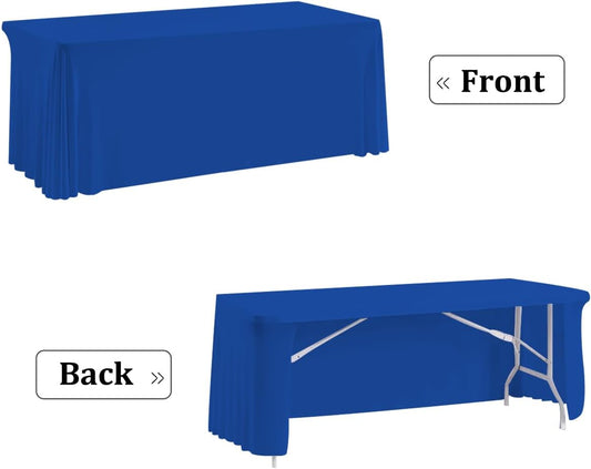 HAORUI Open Back Table Skirts, 4Pack Rectangle Wrinkle Resistant Table Clothes, Ruffles Elastic Table Cover for Banquets, Weddings, Parties (6ft Royal Blue)