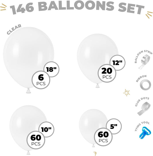 Balloon Garland Arch Kit – 146 Pcs Clear Balloons for Baby Shower, Birthday, Gender Reveal, Wedding Party – DIY Kit by Vellax™