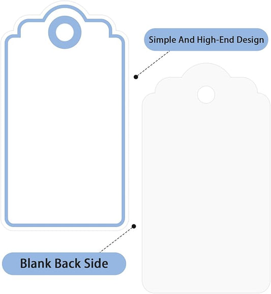 Anwyll Gift Tags with String - 100Pcs Blue Gift Bag Tags Personalized White Blank Hanging Paper Label Tag for Baby Shower Birthday Party Wedding Christmas Favor Present