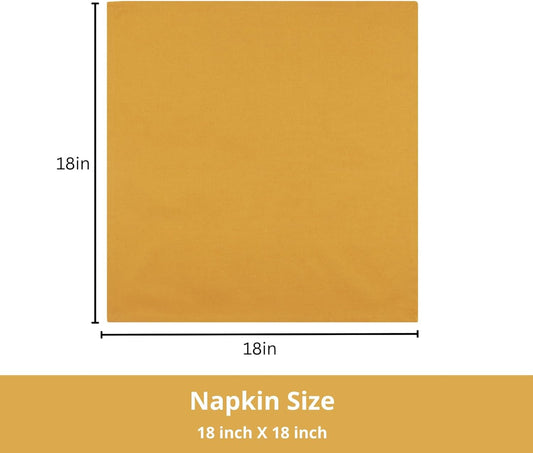 PurpleEssences Set of 12 Cloth Dinner Napkins 100% Cotton 18x18 Inch - Soft Durable Washable - Ideal for Farmhouse Party Fall Thanksgiving - Perfect Everyday Use Table Linen - Golden Yellow