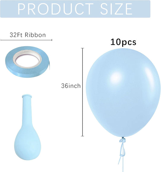Pastel Blue Latex Party Balloons 10 Pack 36 inch Round Light Blue Balloons for Wedding Baby Shower Gender Reveal Birthday Party Decoration