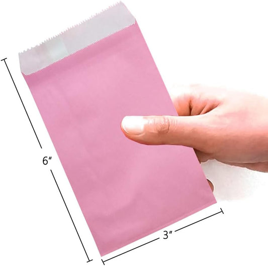 AZOWA Pink Paper Treat Bags 6 x 3 Paper Pink Candy Bags for Candy Buffet (100 CT, 6 x 3 IN)