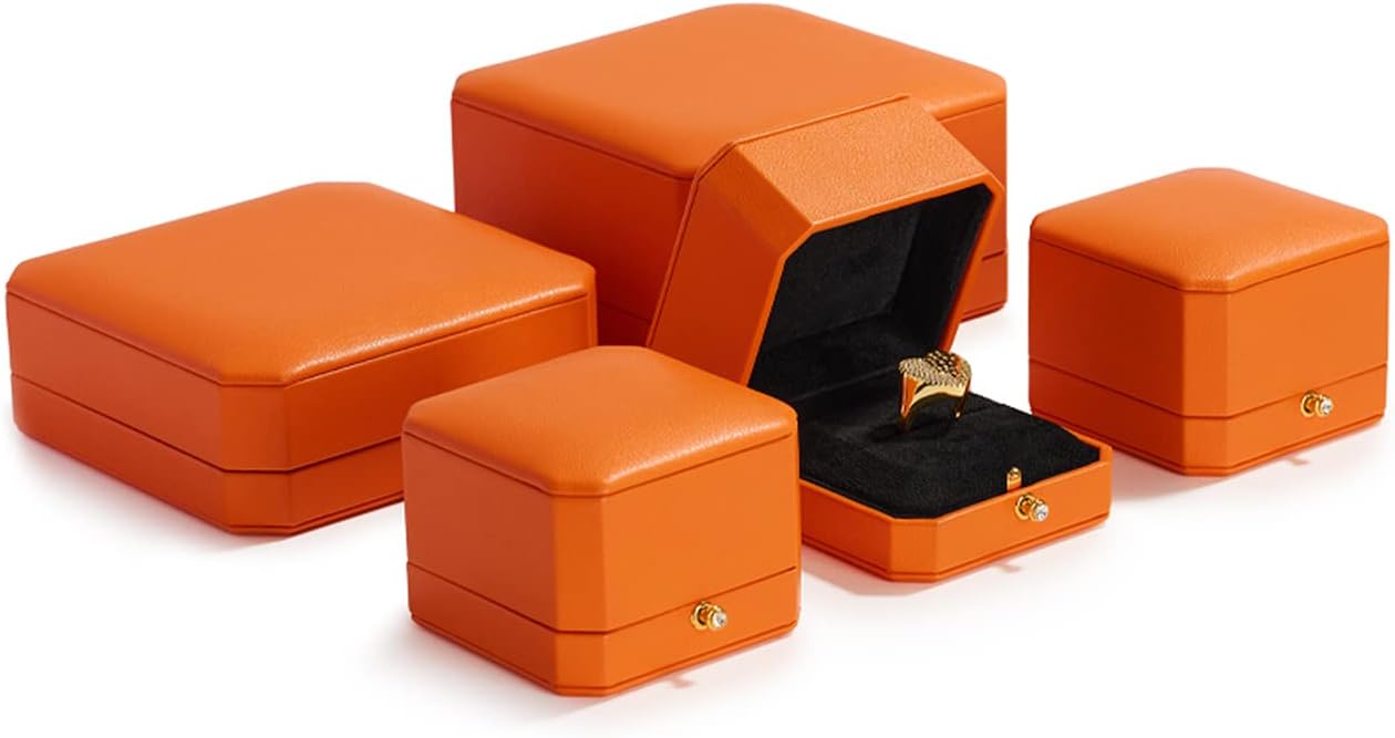Oirlv Luxury Leather Ring Box for Jewelry Gift Octagon Women Ring Holder for Wedding Day, Proposal, Engagement, Anniversary