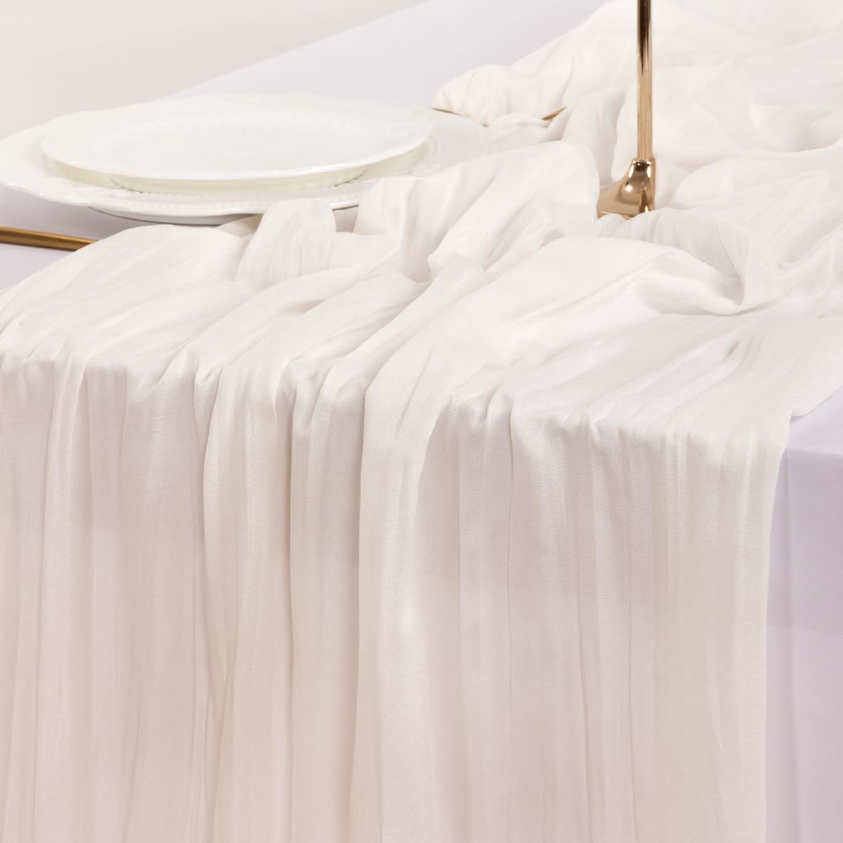 Socomi 3pcs Ivory White Cheesecloth Table Runner Fall Thanksgiving Boho Rustic Gauze 120 inch 10FT Cheese Cloth Runner for Wedding Party Baby Shower Birthday Home Decor Holiday Decorations