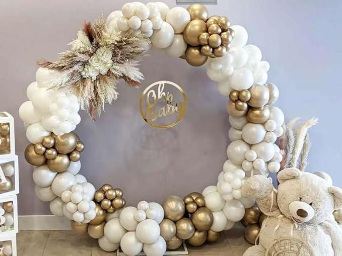 White and Gold Balloon Arch Garland Kit 153pcs with Star, 22 18 12 10 5in Different Size White Metallic Gold Confetti Latex Balloons for Birthday Anniversary Wedding Baby Shower Decoration