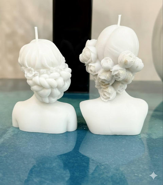 Handmade Bust Candle – Elegant Goddess Sculpture Candle – Decorative Home Décor & Unique Gift (Set of Two, White)