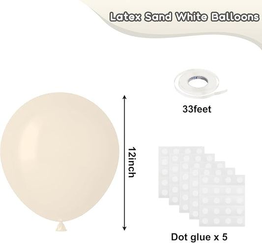 RUBFAC 120pcs Balloons for Birthday Baby Shower Graduation Anniversary Wedding Party Supplies Garland Arch Decoration,12 Inches,Sand White