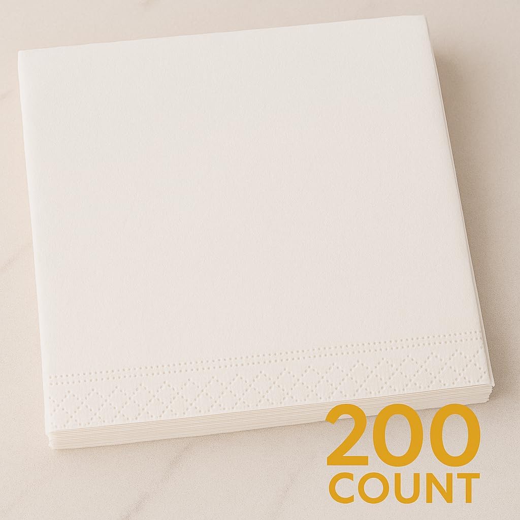 White Cocktail Napkins - 200 count! 2-Ply, Soft, Absorbent, Disposable Paper Napkins for Drinks, Parties, Events, Bars & Weddings! 5x5 inch Square