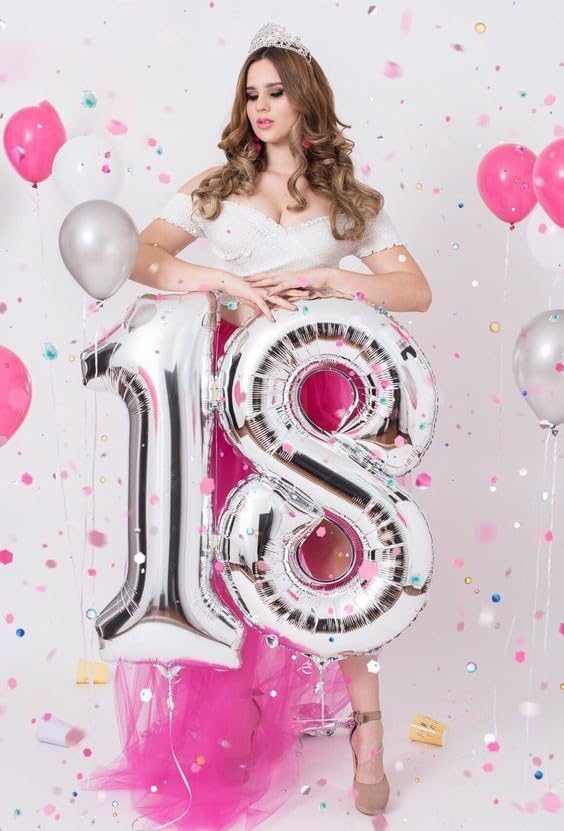 Silver Number 15 Balloon 40 inch, 15 Number Balloons, 15th Silver Birthday Decorations for Girls Boys Kids, 15 Year Old Silver Party Supplies