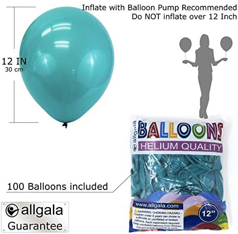Allgala Latex Balloons for Parties | Helium Grade Bulk Balloon Pack | Ideal for Birthday Party Decorations, Baby Shower, Christmas Party | Colored Balloons for Events | 100ct 12" - Turquoise