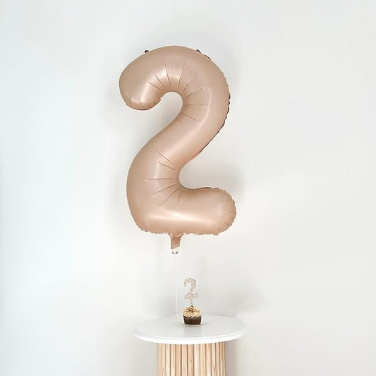 Light Brown 2 Balloon, Tan Number Balloons 40 Inch, Beige 2nd Balloon Number Birthday Decorations, Sandy Brown Second Two Birthday Party Supplies, Khaki Number 2 Balloon