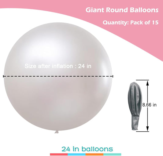 IN-JOOYAA 15Pcs 24 Inch Balloons Silver Giant Round Balloons Large Balloon For Wedding Baby Shower Birthday Party Decorations
