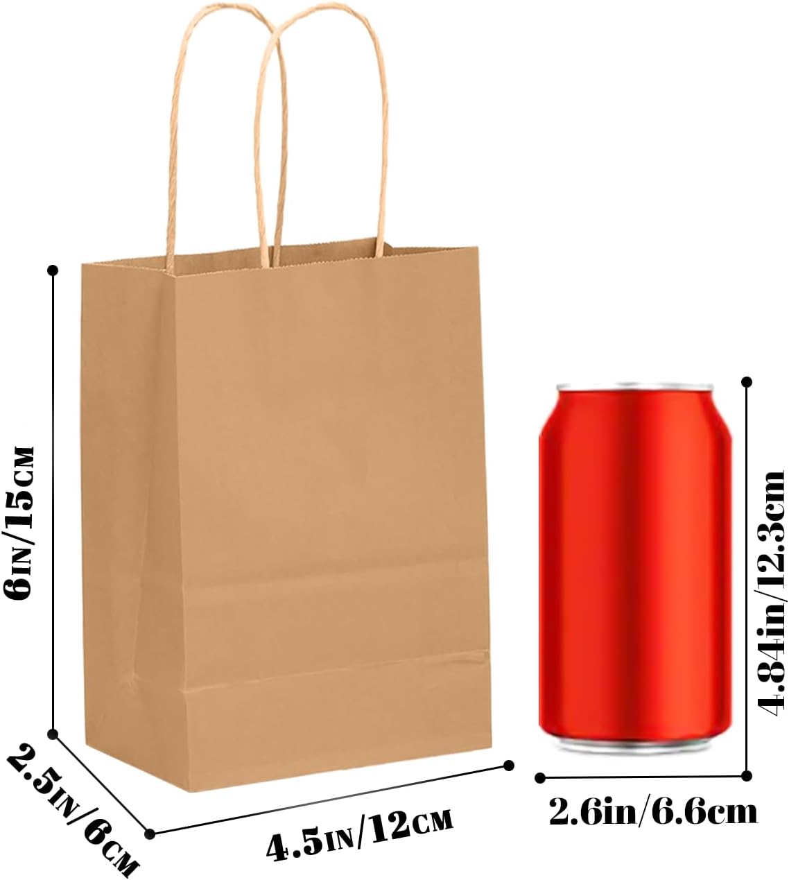 qiqee 200-Packs Brown Paper Gift Bags with Handles Bulk 4.5"x2.5"x6" Mini Size Paper Bags Multiple Uses