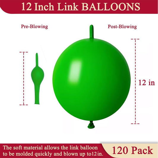 Green Link Balloons 12 Inch – 120 Pcs Latex Quick Linking Balloons for Garden & Birthday Party