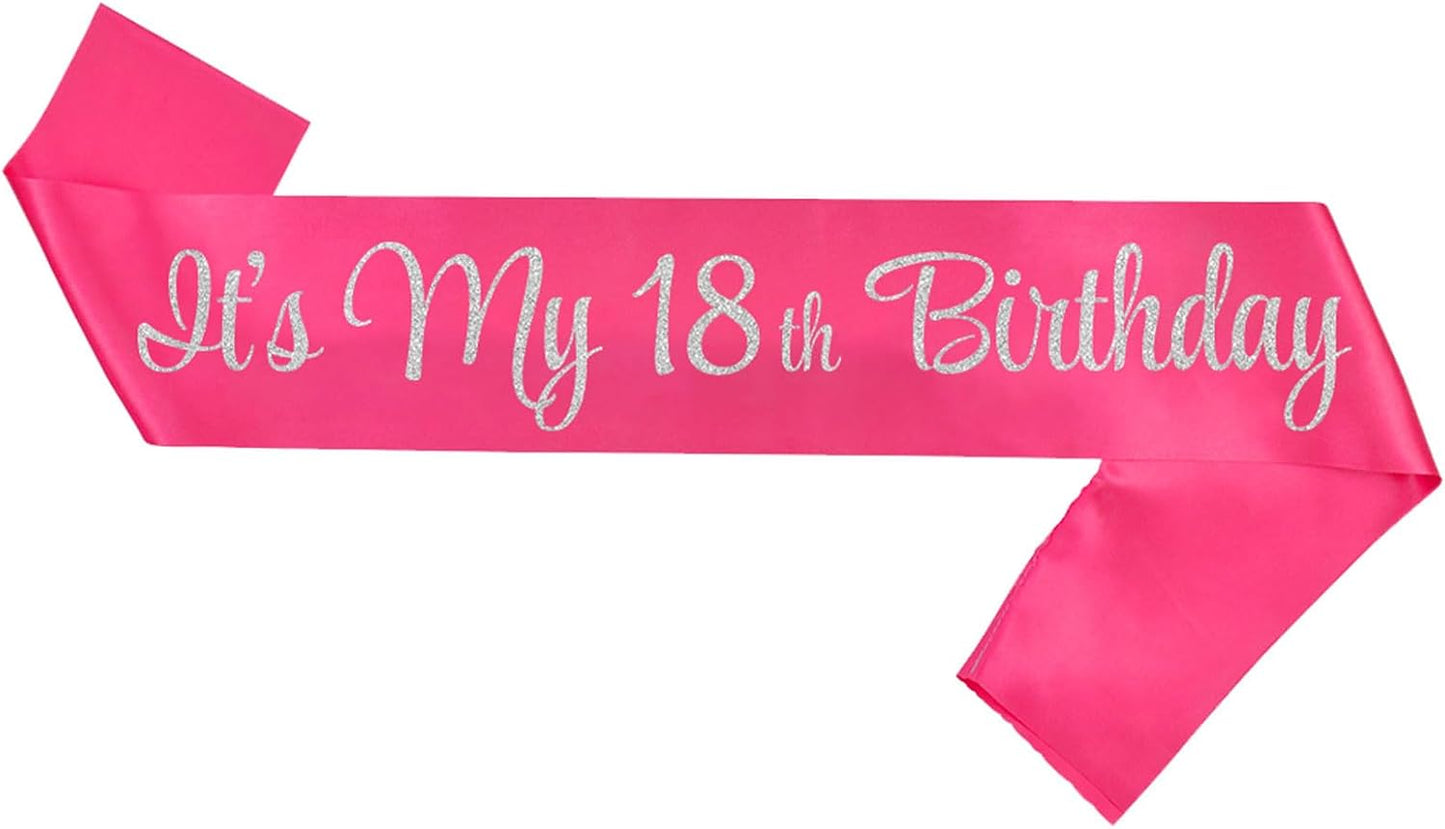 It's My 18th Birthday Sash for Women | Hot Pink Satin Birthday Princess Sash & Party Accessory
